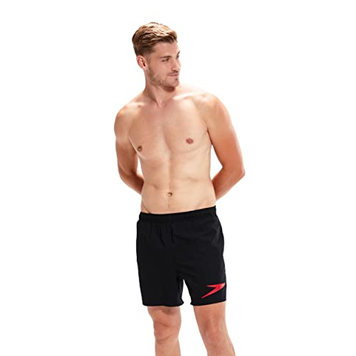 Speedo Herren Sport Logo 16" Wassershort, Schwarz/Fed Rot, S von Speedo