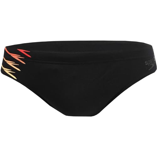 Speedo Tech Panel 7 cm Herren Badehose, Schwarz/Lazer Lemon/Dragonfire Orange, 28 (DE 2) von Speedo