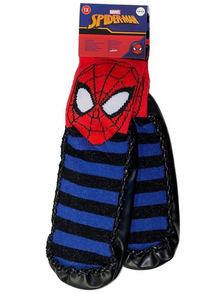 Spiderman Haussocken SPIDERMAN Kindersocken mit Sohle Hausschuhe Socken Jungen + Mädchen Kita, schule, Zuhause, Kindergarten Gr.26/27 28/29 30/31 von Spiderman