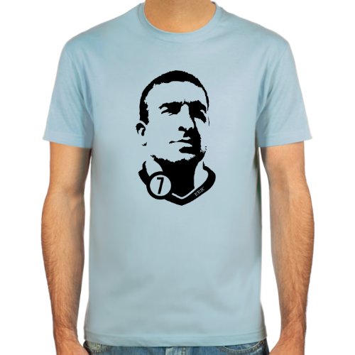 SpielRaum T-Shirt Eric Cantona ::: Farbauswahl: SkyBlue, Sand, Weiß oder Deepred ::: Größen: S-XXL ::: Fußball-Kult von SpielRaum