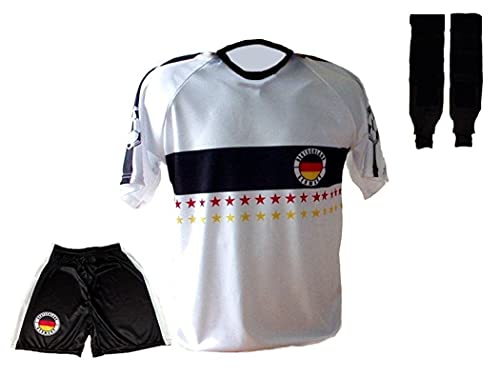 Spielfussballshop Deutschland Trikot Stars + Hose + Stutzen mit Wunschname + Nummer Kinder Größe (122) von Spielfussballshop