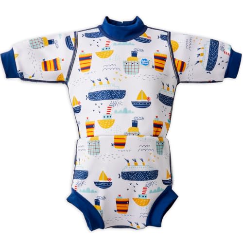 Splash About kleine Mädchen Happy Nappy Wetsuit Einteiliger Badeanzug, Tug Boats, 12-24 Monate von Splash About