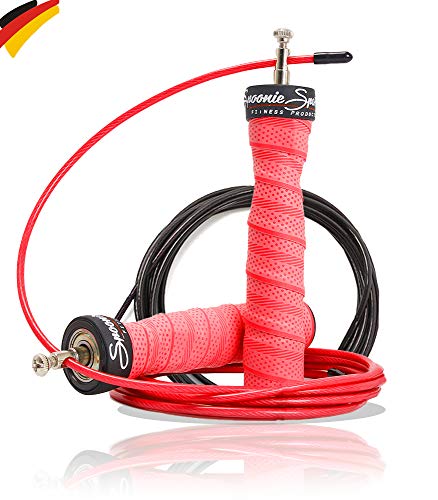 Springseil Jump Rope von SPOONIE Sports Profi Fitness Springseil für Erwachsene mit Stahlseil + Ersatzseil - Springschnur für Kinder längenverstellbar (inkl. Ebook) von Spoonie Sports FITNESS PRODUCTS