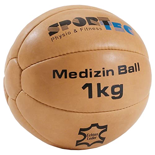 Sport-Tec Medizinball Fitnessball Gewichtsball Rehaball aus Echtem Leder 19 cm, 1 kg von Sport-Tec