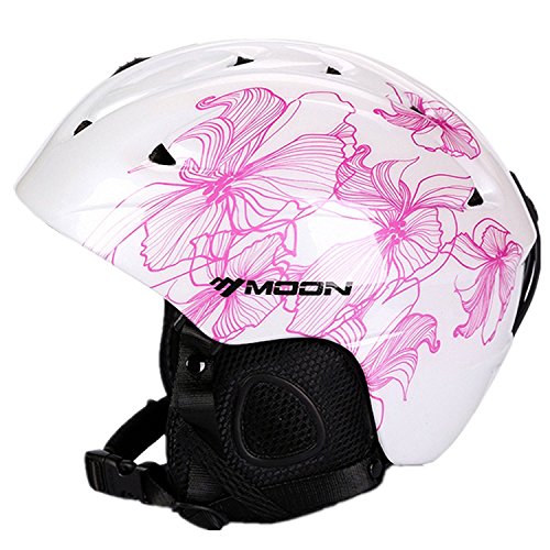 Sport Tent-Skihelm Ski-/Snowboardhelm Ultraleicht Windproof Schneesport Unisex - Erwachsene Helmet mit vielen Farbe (Weiß/Lila Blumen, M) von Sport Tent
