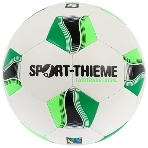 Sport-Thieme Futsalball Fairtrade | Trainings- & Wettspielball | Größe 4 | Maschinengenäht | Sprungreduzierte Blase | PU-Material | Umfang 62-64 cm | Weiß-Grün von Sport-Thieme