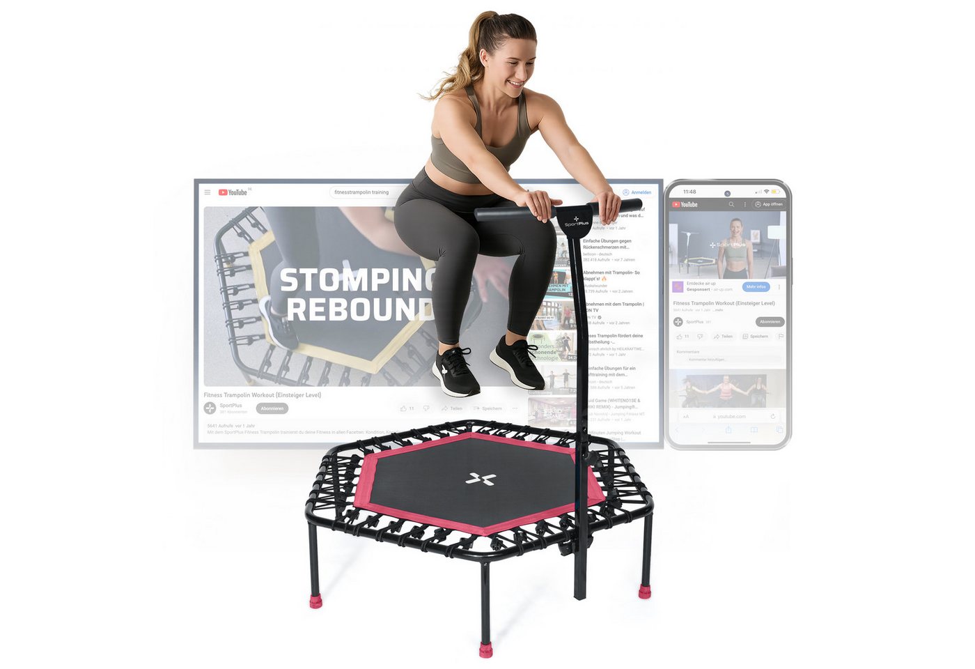 SportPlus Fitnesstrampolin SP-T-1100-P, Ø 126 cm, Fitnesstrampolin mit Haltefunktion, max 100 kg, SP-T-1100-P SportPlus Fitnesstrampolin SP-T-1100-P, Ø 126 cm, Fitnesstrampolin mit Haltefunktion, max 100 kg, SP-T-1100-P von SportPlus