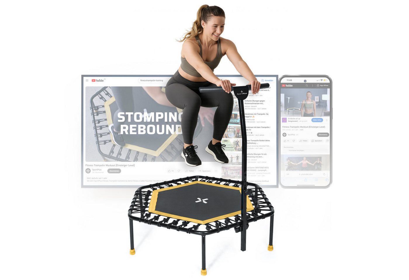 SportPlus Fitnesstrampolin SP-T-1100-Y, Ø 126 cm, Fitnesstrampolin mit Haltefunktion, max 100 kg, SP-T-1100-Y SportPlus Fitnesstrampolin SP-T-1100-Y, Ø 126 cm, Fitnesstrampolin mit Haltefunktion, max 100 kg, SP-T-1100-Y von SportPlus
