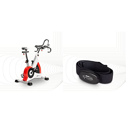 SportPlus Speedracer, TÜV-geprüft, Indoor Cycling Bike in Studioqualität, 50 Widerstandsstufen, SP-SRP-3000 & Bluetooth 4.0 Herzfrequenz-Brustgurt für iOS (ab 7.1), Android (ab 4.3) und Windows Phone von + SportPlus