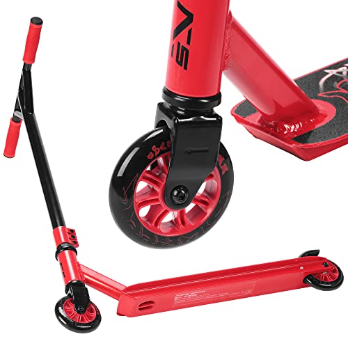 SportVida Stunt Scooter. Freestyle Roller für Jugend. Trickroller für Kinder ab 6 Jahre. Kautschuk Scooter Rollen 100mm - 110mm. (Rot) von SportVida