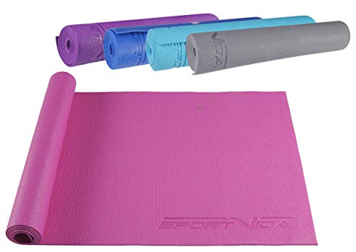 SportVida Yogamatte dünn rutschfest Fitnessmatte für Yoga Pilates Gymnastikmatte Matte aus Schaumstoff PVC | 173 x 60 cm | Dicke 0,4cm / 0,6cm | Farbenauswahl (Blau, 0,6 cm) von SportVida