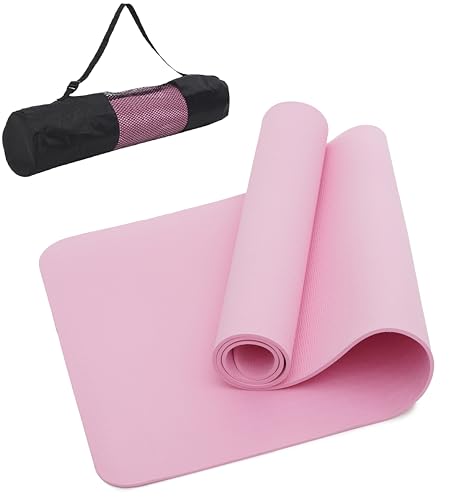 SportVida Yoga Matte Rutschfest TPE Matte, für zu Hause oder draußen Training mit Bezug, Sportmatte, Fitnessmatte, 10 mm, 5 Farben (Rosa) von SportVida