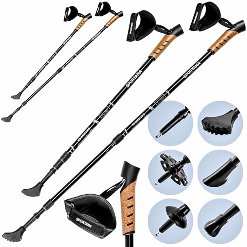 SPORTANA® Nordic Walking Stock Teleskopstock 5 Aufsätze Anti-Shock Federung Wandern Wanderstöcke Trekkingstöcke Silber 2er Set von Sportana