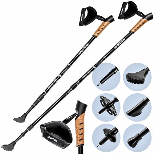 SPORTANA® Nordic Walking Stock Teleskopstock 5 Aufsätze Anti-Shock Federung Wandern Wanderstöcke Trekkingstöcke Silber von Sportana