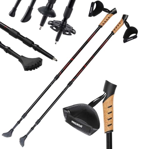 SPORTANA® Nordic Walking Stock Teleskopstock 5 Aufsätze Anti-Shock Federung Wandern Wanderstöcke Trekkingstöcke Rot von Sportana