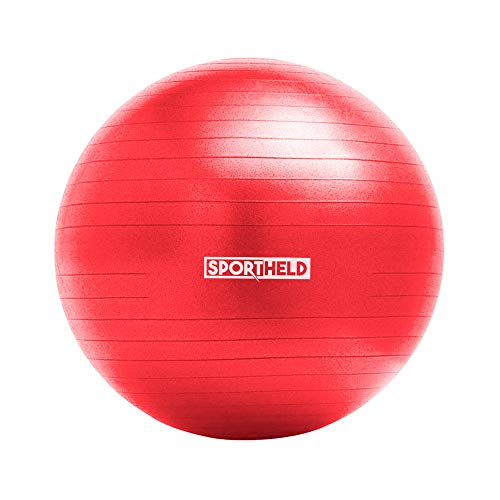 Sportheld® Profi Gymnastikball inkl. Fußpumpe zum Aufblasen | 55cm Durchmesser | Rot | robuster Sitzball & Fitnessball von Sportheld