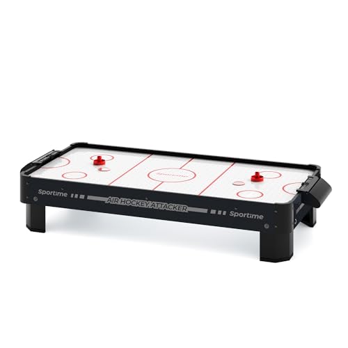 Sportime Airhockey Tischauflage Set | Mobiles, klappbares Air-Hockey Tischspiel mit Luft Gebläse | Inkl. Pucks u. Pusher | Aufsatz aus Holz u. Kunststoff | 102x51x20 cm | 9,5 kg von Sportime