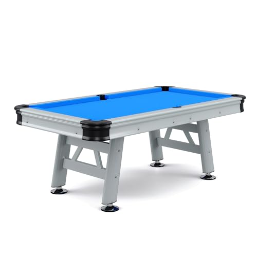 Sportime Outdoor Billardtisch | Wetterfester Pooltisch für Draußen| 7ft oder 8ft | Inkl. Abdeckplane | 230x130 cm | Höhenverstellbar | Blau | Markenqualität von Sportime