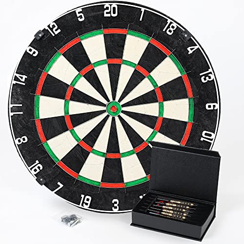 Sportisfaction Dartscheibe Set, Steeldart Scheibe aus Sisal mit 6 Pfeilen & Anspitzer und verstellbarem Nummernring für offizielle Dart-Vorgaben, hochwertiges Darts Set für Anfänger und Profis von Sportisfaction