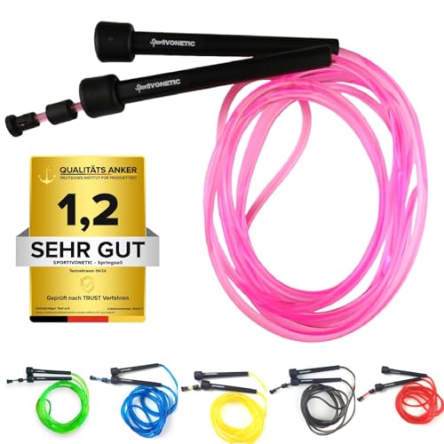 SPORTIVONETIC® Premium Springseil für Erwachsene & Kinder, Damen & Herren-für Fitness, Crossfit, Sport, Boxen und Freizeit - Verstellbare Größe - mit Einstellklammer - Speed Rope, Jump Rope (Rosa) von Sportivonetic