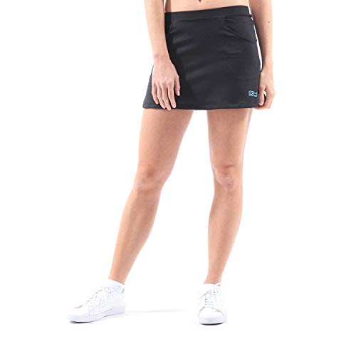 Sportkind Mädchen & Damen Classic Tennis, Hockey, Golf Skort, Rock mit Taschen & Innenhose, atmungsaktiv, UV-Schutz, schwarz, Gr. L von Sportkind