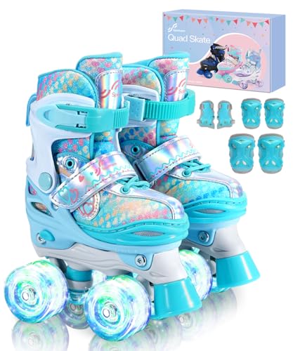 Sportneer Kinder-Rollschuhe, Rollschuhe mit Schutzausrüstung, verstellbare Rollschuhe mit 8 leuchtenden Rädern, für Mädchen, Kinder, Jugendliche, Anfänger, drinnen und draußen Sportneer Kinder-Rollschuhe, Rollschuhe mit Schutzausrüstung, verstellbare Rollschuhe mit 8 leuchtenden Rädern, für Mädchen, Kinder, Jugendliche, Anfänger, drinnen und draußen von Sportneer