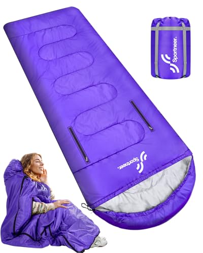 Schlafsack, Sportneer Anziehbarer Deckenschlafsäcke 220 x 84 cm tragbarer 4-Jahreszeiten-Schlafsack mit Reißverschluss für Arme und Füße, für Erwachsene Camping Wandern Reisen, Lila von Sportneer