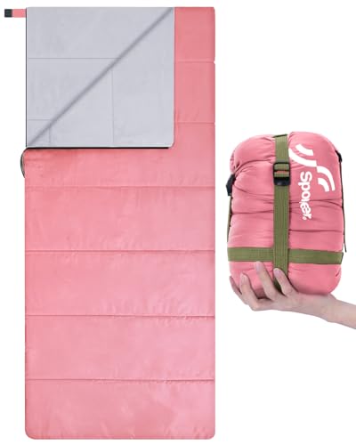 Schlafsack Sommer Schläfsack: Sportneer Warmes Sommer Schlafsacke Tragbar Leicht Wasserdicht Sleeping Bag mit Kompressionssack für Camping, Backpacking, Wandern, Reisen, Rosa von Sportneer