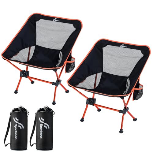 Sportneer Campingstuhl Faltbar Camping Stuhl 6,6 cm erweitern Tragbarer Campingstühle Tragfähigkeit 150KG Ultraleichter Packmaß Kleiner Klappstuhl für Kinder, Picknick, Outdoor, Orange, 2 von Sportneer