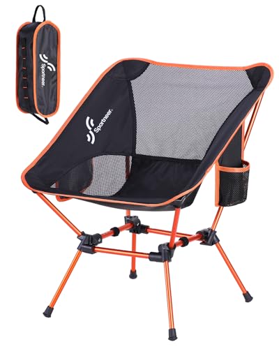 Sportneer Campingstuhl Faltbar Camping Stuhl Tragbarer Campingstühle 150Kg Faltstuhl Ultraleichter Packmaß Kleiner Klappstuhl mit Tragetasche für Picknick, Outdoor, Wandern, Orange, 1 Pack von Sportneer