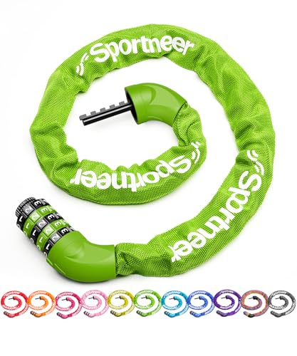 Sportneer Fahrradschloss Zahlenschloss mit Zahlen und hoher Sicherheitsstufe Kettenschlösser Fahrrad 5-stellige Rückstellbar Radabsperrung mit Kette aus Gehärtetem Stahl 100-120CM Sportneer Fahrradschloss Zahlenschloss mit Zahlen und hoher Sicherheitsstufe Kettenschlösser Fahrrad 5-stellige Rückstellbar Radabsperrung mit Kette aus Gehärtetem Stahl 100-120CM von Sportneer