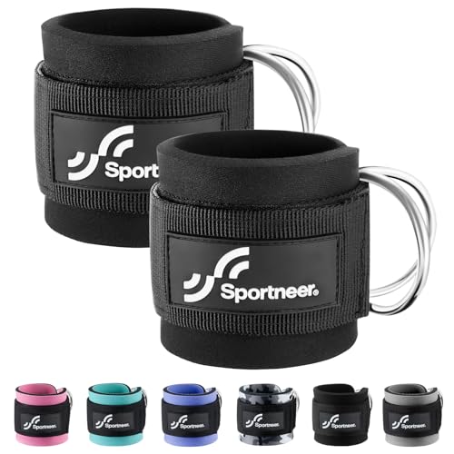 Sportneer Fußschlaufen Kabelzug 2 Stück Gym Zubehör Krafttraining Kickbacks Fußschlaufe mit 2 D-Ringen, Verstellbarer Ankle Straps Gym für Fitness Training und Beintraining von Sportneer