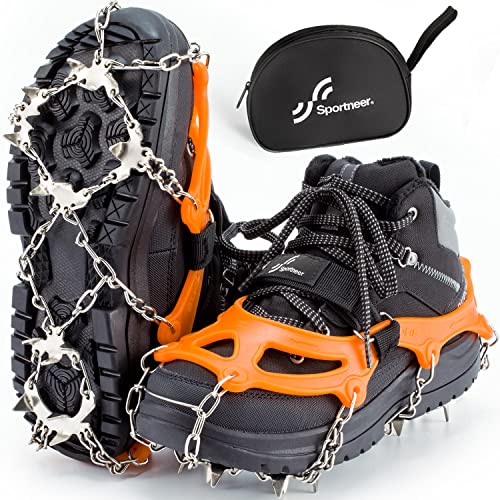 Sportneer Steigeisen Eisstollen Traktion, 19 Spikes Edelstahl Anti-Rutsch EIS Schnee Grips für Schuhe Stiefel, Sicherer Schutz für Gehen, Joggen, Klettern, Angeln, Bergsteigen, Wandern, Orange, M Sportneer Steigeisen Eisstollen Traktion, 19 Spikes Edelstahl Anti-Rutsch EIS Schnee Grips für Schuhe Stiefel, Sicherer Schutz für Gehen, Joggen, Klettern, Angeln, Bergsteigen, Wandern, Orange, M von Sportneer