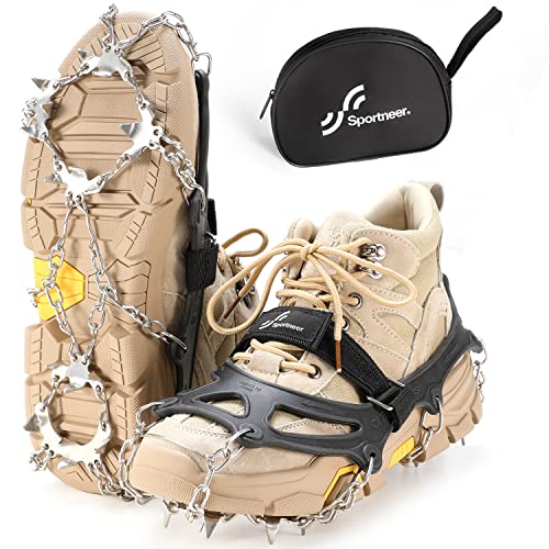 Sportneer Steigeisen Eisstollen Traktion, 19 Spikes Edelstahl Anti-Rutsch EIS Schnee Grips für Schuhe Stiefel, Sicherer Schutz für Gehen, Joggen, Klettern, Angeln, Bergsteigen, Wandern, Schwarz, M Sportneer Steigeisen Eisstollen Traktion, 19 Spikes Edelstahl Anti-Rutsch EIS Schnee Grips für Schuhe Stiefel, Sicherer Schutz für Gehen, Joggen, Klettern, Angeln, Bergsteigen, Wandern, Schwarz, M von Sportneer