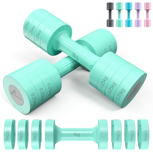 Sportneer Verstellbare Hanteln Frauen Set: Kurzhanteln 2er Set je 1-2,5 kg Gewichte, 4-in-1 Adjustable Dumbbell Set, Fitnessgeräte für Zuhause, Home Gym, Krafttraining, Geschenk (Grün) Sportneer Verstellbare Hanteln Frauen Set: Kurzhanteln 2er Set je 1-2,5 kg Gewichte, 4-in-1 Adjustable Dumbbell Set, Fitnessgeräte für Zuhause, Home Gym, Krafttraining, Geschenk (Grün) von Sportneer