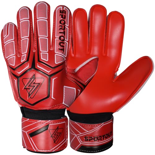 Sportout Torwarthandschuhe mit Fingersave, Fußballhandschuhe, Torwarthandschuhe Herren, 4mm Latex, für Kinder, Erwachsene und Jugendliche (Rot, 6) Sportout Torwarthandschuhe mit Fingersave, Fußballhandschuhe, Torwarthandschuhe Herren, 4mm Latex, für Kinder, Erwachsene und Jugendliche (Rot, 6) von Sportout