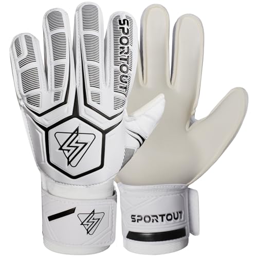 Sportout Torwarthandschuhe mit Fingersave, Fußballhandschuhe, Torwarthandschuhe Herren, 4mm Latex, für Kinder, Erwachsene und Jugendliche (Weiß, 10) Sportout Torwarthandschuhe mit Fingersave, Fußballhandschuhe, Torwarthandschuhe Herren, 4mm Latex, für Kinder, Erwachsene und Jugendliche (Weiß, 10) von Sportout