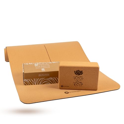 SPORTS-HERO® - Yoga 2er Set Kork - Yogamatte Kork - Yoga Matte Kork rutschfest - Yoga Block aus Naturkork für Yoga und Pilates - 100% nachhaltig & schadstofffrei von Sports-Hero