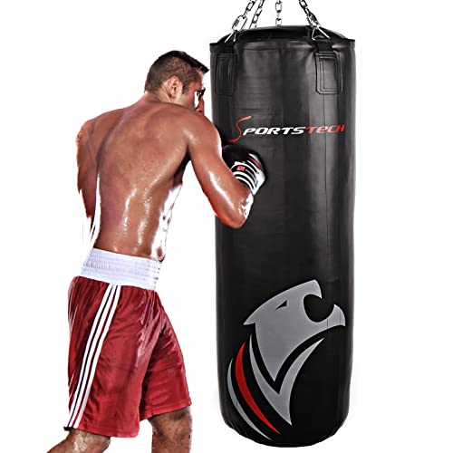 Sportstech Doppelverstärkter Kampfsport Boxsack mit 40 cm Durchmesser & mit Innovative Fünfpunkte-Stahlkette + Eigenentwickelter Haken von Sportstech