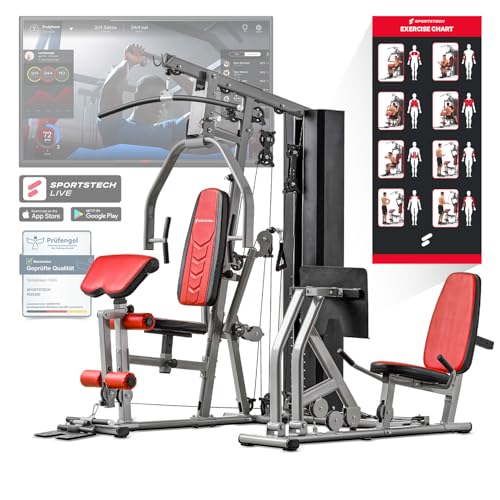 Sportstech Einzigartige Premium Kraftstation HGX100/HGX200/HGX300 für unzählige Trainingsvarianten, Multifunktions-Homegym mit Stepper oder Beinpresse, Fitnessstation aus Eva Material für Zuhause von Sportstech