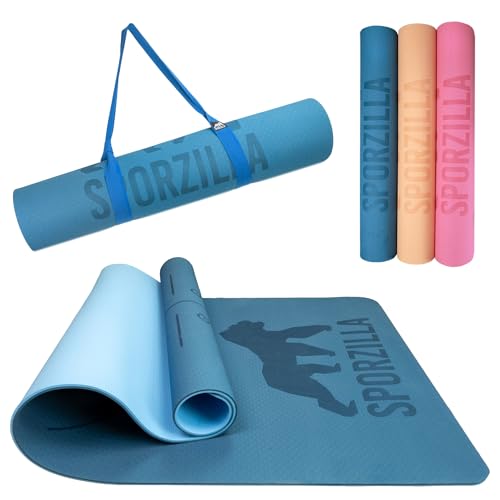 Sporzilla® Premium XL Fitness- und Yogamatte, extra breit 80 cm, 8 mm stark, rutschfest & schadstofffrei, mit Hilfslinien von Sporzilla