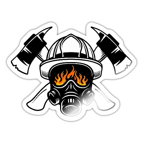 Spreadshirt Feuerwehrhelm Mit Atemschutz Und Gekreuzten Äxten Sticker, 10 x 10 cm, Weiß glänzend von Spreadshirt