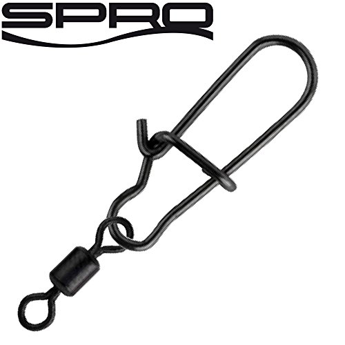 SPRO Matt Black Easy Snap + Rolling Swivel - Snaps zum Spinnfischen, Einhänger zum Spinnfischen, Hechtwirbel, Hechtvorfach, Größe/Tragkraft/Packungsinhalt:Gr. 3+5 / 18kg / 10 Stück von SPRO