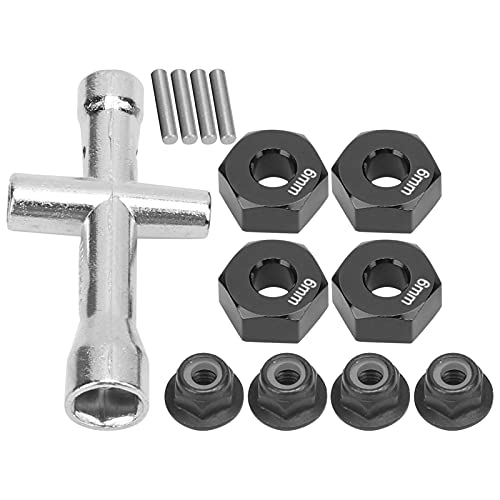 12mm Rad-Sechskant-Nabenadapter, Kontermuttern Kreuzschlüssel Set 6mm Aluminium dick 12mm Adapter 6mm Dicker M4 Flansch für 1/10 RC Auto(Schwarz) von Sren