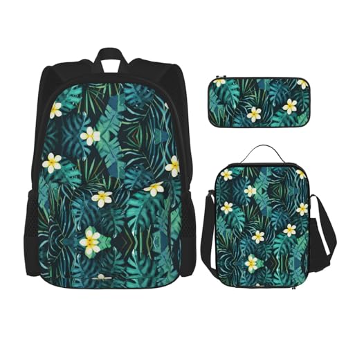 Hawaiianische Rucksäcke, 40,6 cm, Vorschulschul-Büchertasche und Lunchbox für Grundschulkinder, 3 Stück, Schwarz , Einheitsgröße, Schulranzen-Set von StOlmx