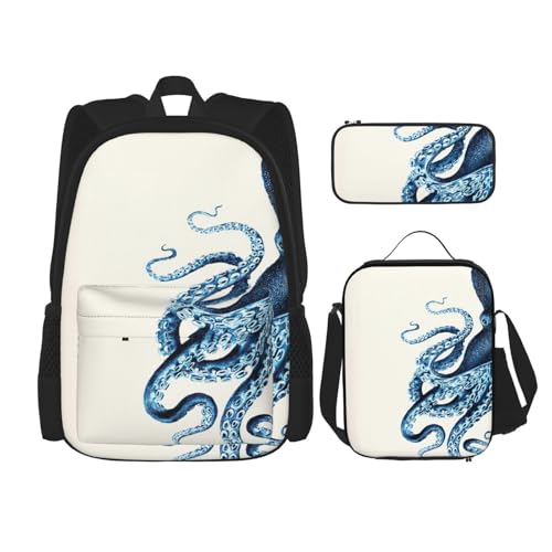 Octopus 3 Rucksäcke 40,6 cm Vorschule Schule Büchertasche und Lunchbox für Grundschulkinder, Schwarz , Einheitsgröße, Schulranzen-Set von StOlmx