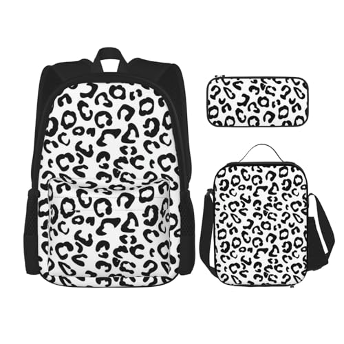 Rucksack mit Leopardenmuster, 3 Stück, 40,6 cm, Vorschule, Schultasche und Lunchbox für Grundschulkinder, Schwarz und Weiß, Schwarz , Einheitsgröße, Schulranzen-Set von StOlmx