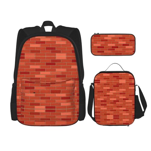 Rucksäcke für Vorschule, Schule, Büchertasche und Lunchbox für Grundschulkinder, Rot, 3 Stück, Schwarz , Einheitsgröße, Schulranzen-Set von StOlmx