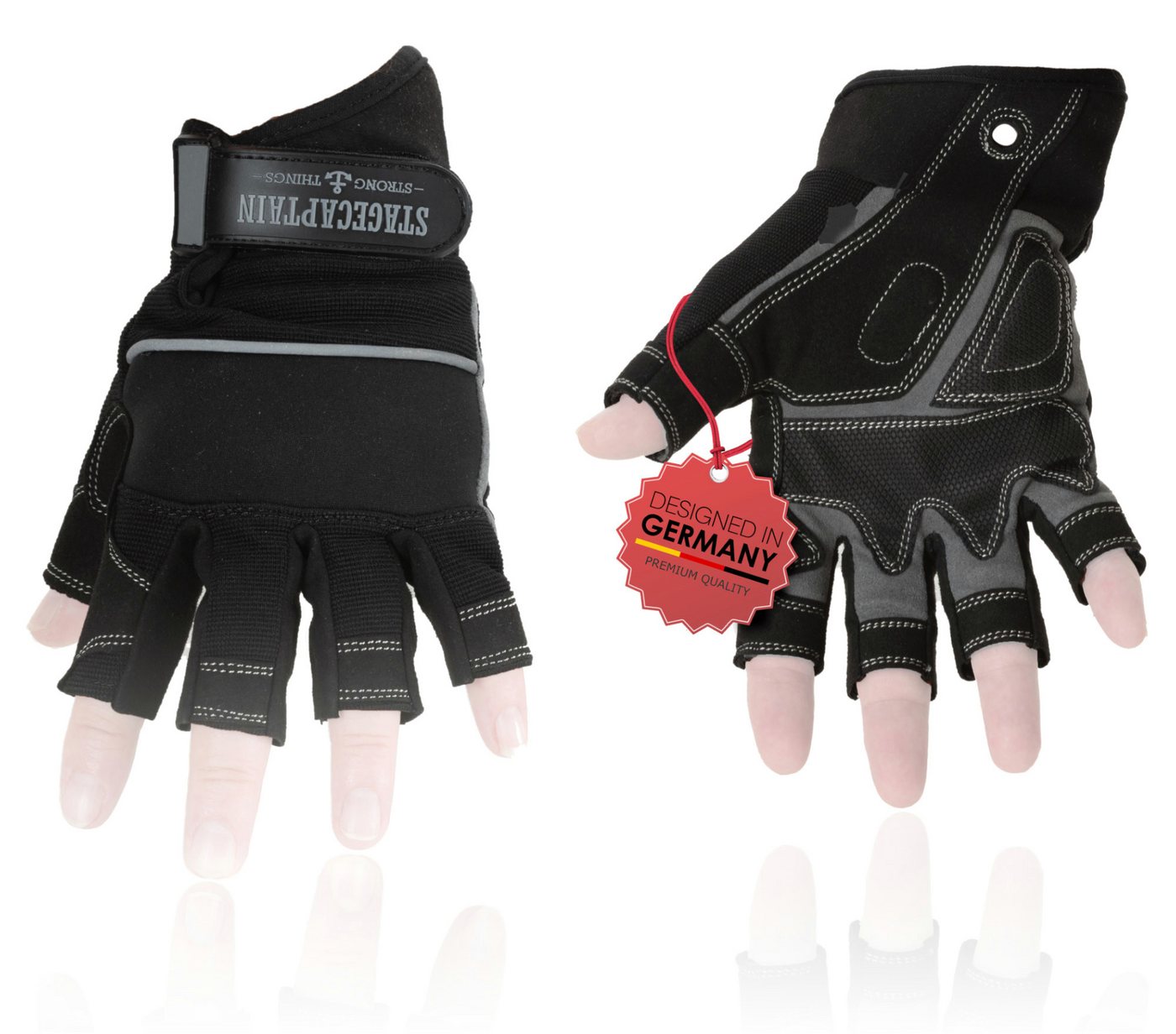 Stagecaptain Arbeitshandschuh-Set Rigger Handschuhe kurze Finger - Größe L Innenfläche aus Kunstleder von Stagecaptain