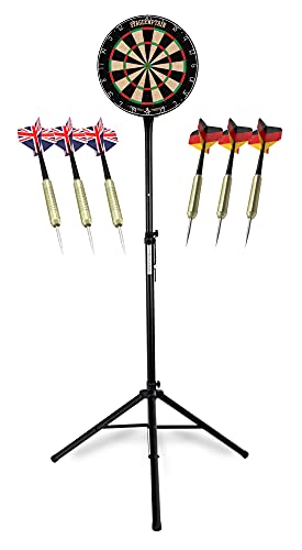 Stagecaptain DBS-1715 Bullseye Pro Dartscheibe Komplett Set - Profi Steeldartscheibe aus Sisal - Stufenlos höhenverstellbarer Ständer aus Stahl - 6 Dartpfeile und 4 Sets Flights Stagecaptain DBS-1715 Bullseye Pro Dartscheibe Komplett Set - Profi Steeldartscheibe aus Sisal - Stufenlos höhenverstellbarer Ständer aus Stahl - 6 Dartpfeile und 4 Sets Flights von Stagecaptain